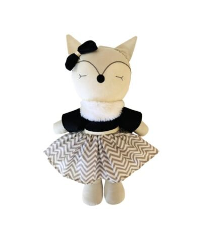 Boneca em Pano Raposa com Vestido Cinza Listrado 49 cm Mury Baby