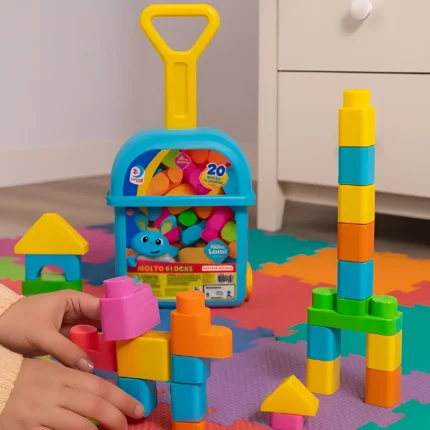 BABY LAND CARRINHO DE PUXAR COM 20 BLOCOS AZUL
