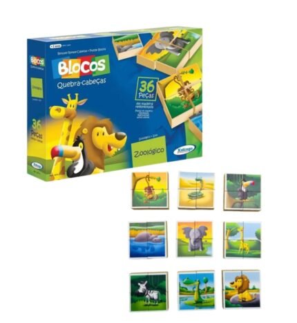 Quebra-Cabeças Blocos Zoológico 36 Peças Xalingo