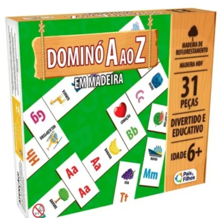 Dominó de A a Z em Madeira 31 Peças Pais e Filhos